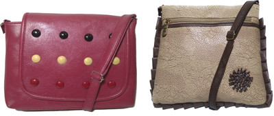 

AZED Collections Girls Casual Maroon, Gold Rexine Sling Bag, Gold;maroon