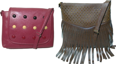 

AZED Collections Girls Casual Maroon, Brown Rexine Sling Bag, Brown;maroon