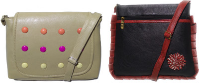 

AZED Collections Girls Casual Khaki, Black Rexine Sling Bag, Black;khaki