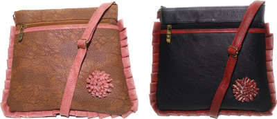 

AZED Collections Girls Casual Tan, Black Rexine Sling Bag, Black;tan