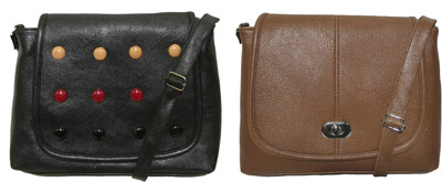 AZED Collections Girls Casual Black, Brown Rexine Sling Bag