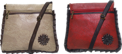 

AZED Collections Girls Casual Gold, Maroon Rexine Sling Bag