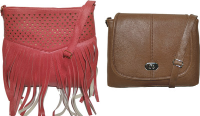 

AZED Collections Girls Casual Red, Brown Rexine Sling Bag, Brown;red