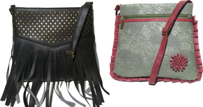 

AZED Collections Girls Casual Black, Green Rexine Sling Bag