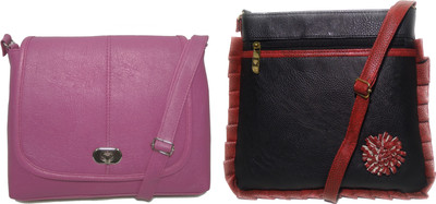 

AZED Collections Girls Casual Pink, Black Rexine Sling Bag, Black;pink