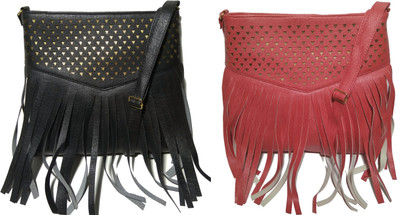 

AZED Collections Girls Casual Black, Red Rexine Sling Bag