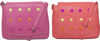 

AZED Collections Girls Casual Pink, Orange Rexine Sling Bag, Orange;pink