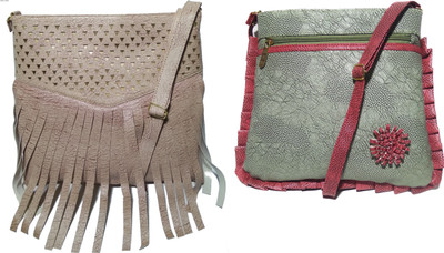 

AZED Collections Girls Casual Gold, Green Rexine Sling Bag