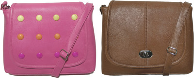 

AZED Collections Girls Casual Pink, Brown Rexine Sling Bag, Brown;pink