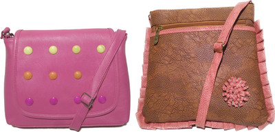 AZED Collections Girls Casual Pink, Tan Rexine Sling Bag