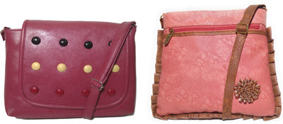 

AZED Collections Girls Casual Maroon, Pink Rexine Sling Bag