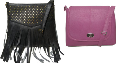 

AZED Collections Girls Casual Black, Pink Rexine Sling Bag