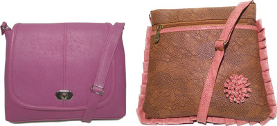 

AZED Collections Girls Casual Pink, Tan Rexine Sling Bag