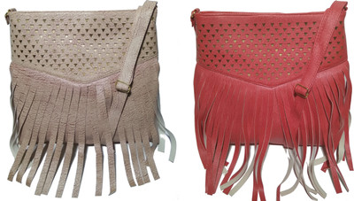 AZED Collections Girls Casual Gold, Red Rexine Sling Bag
