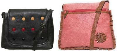 

AZED Collections Girls Casual Black, Pink Rexine Sling Bag