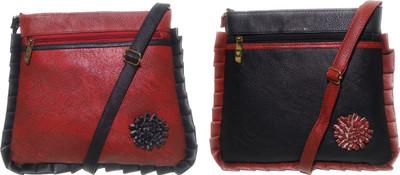 

AZED Collections Girls Casual Maroon, Black Rexine Sling Bag, Black;maroon