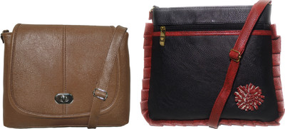 

AZED Collections Girls Casual Brown, Black Rexine Sling Bag, Black;brown