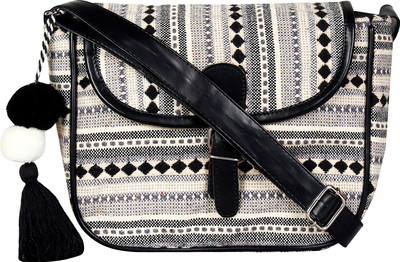 

Anekaant Women Casual Black, White Cotton Sling Bag