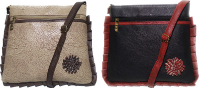 

AZED Collections Girls Casual Gold, Black Rexine Sling Bag, Black;gold