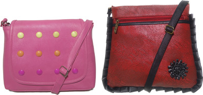 

AZED Collections Girls Casual Pink, Maroon Rexine Sling Bag, Maroon;pink