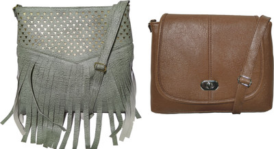 

AZED Collections Girls Casual Green, Brown Rexine Sling Bag, Brown;green