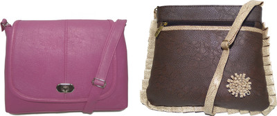 

AZED Collections Girls Casual Pink, Brown Rexine Sling Bag, Brown;pink
