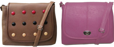 

AZED Collections Girls Casual Brown, Pink Rexine Sling Bag