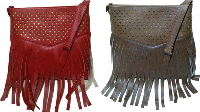 

AZED Collections Girls Casual Maroon, Brown Rexine Sling Bag, Brown;maroon