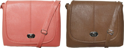AZED Collections Girls Casual Orange, Brown Rexine Sling Bag, Brown;orange