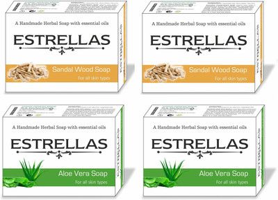 

Estrellas life sciences Aloe vera & Sandalwood Hand made Herbal Soap pack of 4(360 g, Pack of 4)