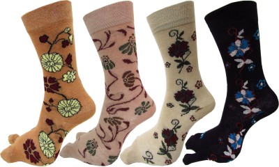 RC. ROYAL CLASS Women Floral Print Mid-Calf/Crew(Pack of 4)