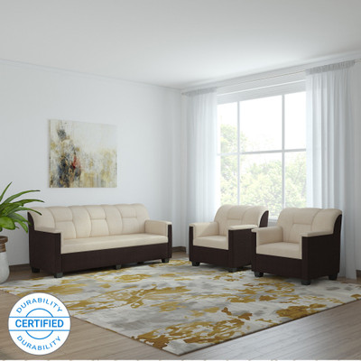 Bharat Lifestyle Star Fabric 3 + 1 + 1 Cream Brown Sofa Set