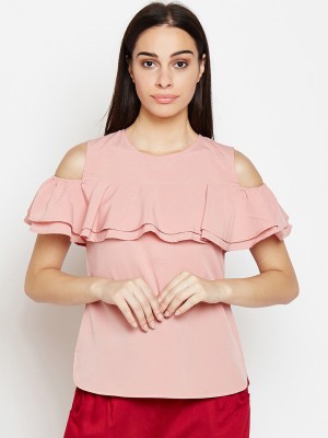 Wisstler Casual Puff Sleeve Solid Women Pink Top