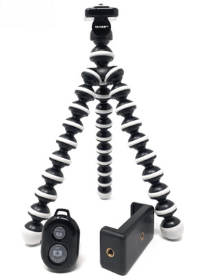 

SICHER Gorilla Tripod / Mini Tripod 10 inch For Phone/DSLR Camera With Mobile Attachment & Bluetooth Remote. Tripod Kit(Black and white combination, Supports Up to 1000)