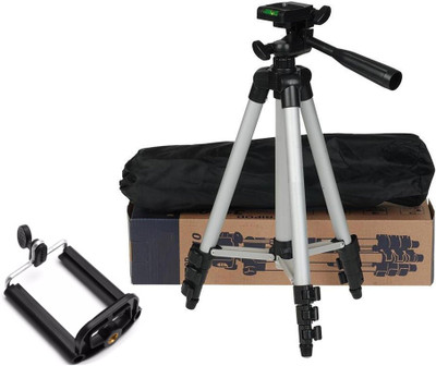 

BUY SURETY Tripod-3110 Lightweight DSLR Camera Stand With Three-Dimensional Head & Quick Release Plate For Videos Cameras Camcorders with Mobile Holder Mount For Android Phone Portable Adjustable Tripod(Silver & Black, Supports Up to 1500)