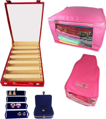 

SAROHI 6roll rod wodden velvet bangles box with Jewelry Storage Box With1 saree cover 1 blouse set of 5 VELVET Vanity Box(Multicolor)