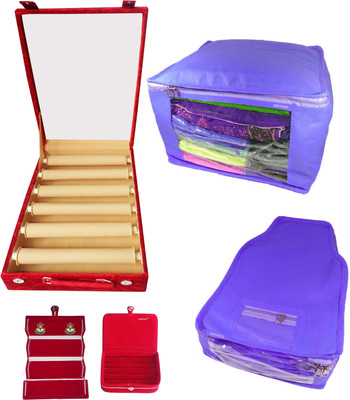 

SAROHI 6roll rod wodden velvet bangles box with Jewelry Storage Box With1 saree cover 1 blouse set of 5 VELVET Vanity Box(Multicolor)