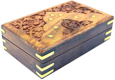

WoodCart Handmade Wooden Keepsake Storage Box Jewelry Trinket Holder Organizer M/T - 8 Inches Makeup and Jewellery Vanity Box(Brown)