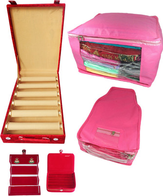 

SAROHI 6roll rod wodden velvet bangles box with Jewelry Storage Box With1 saree cover 1 blouse set of 5 VELVET Vanity Box(Multicolor)