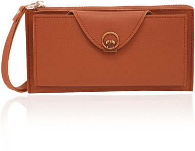 

Cidky Women Tan Artificial Leather Wrist Wallet(8 Card Slots)