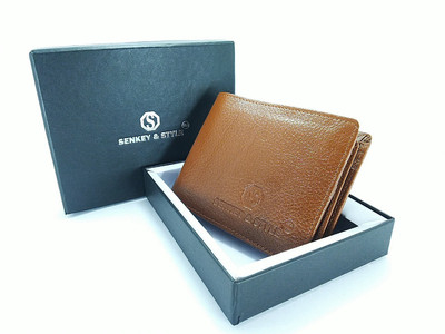 

SENKEY STYLE Men Tan Genuine Leather Wallet(6 Card Slots)