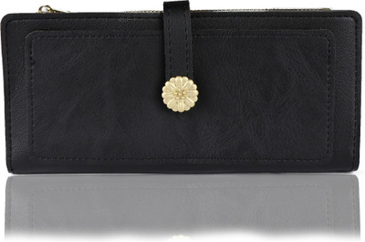 iSweven Girls Black Artificial Leather Wallet(11 Card Slots)