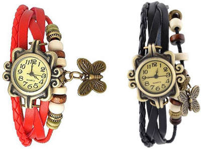 

Mettle Combo Latest Fancy Leather Hand Knit Vintage Watches Dress Bracelet Women Girls Ladies Clover Pendant Retro MT-32 ( Pack Of 2 ) Watch - For Women