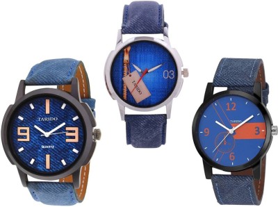 TARIDO Combo_3Watch_002 New Generation Blue dial Blue Genuine Leather Strap Analog Wrist Analog Watch  - For Men