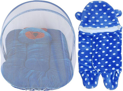 

Brandonn Combo Of Baby Bed With Mosquito Net Attached And Hooded Baby Blanket With Safety Features Pack Of 2(Multicolor)