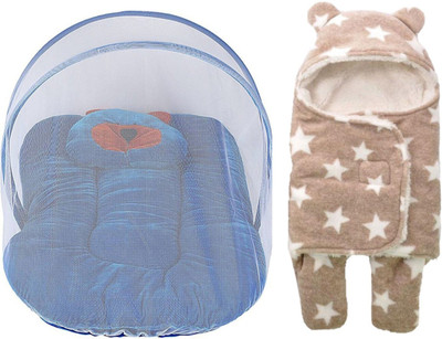 

Brandonn Combo Of Baby Bed With Mosquito Net Attached And Hooded Baby Blanket With Safety Features Pack Of 2(Multicolor)