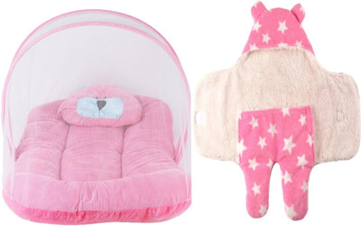 

Brandonn Combo Of Baby Bed With Mosquito Net Attached And Hooded Baby Blanket With Safety Features Pack Of 2(Multicolor)