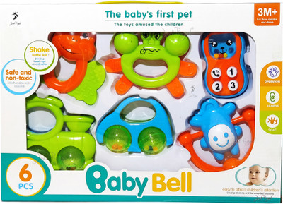 

Jack Royal New Born baby Non Toxic Plastic Rattle and Teether Toys Set of 6 Rattle(Multicolor, Blue, Green, Orange)
