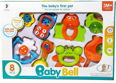 

Jack Royal New Born Baby Plastic Non Toxic Attractive Set 10 Rattle & Teether toys Rattle(Multicolor, Red, Blue, Green)