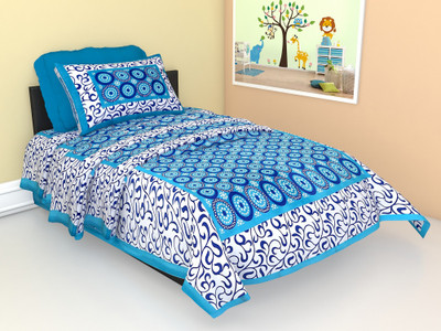CLEOPATRA 140 TC Cotton King Printed Flat Bedsheet(Pack of 1, Blue)
